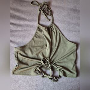 Joress Ribbed Halter Crop Top - Olive Green | Size L